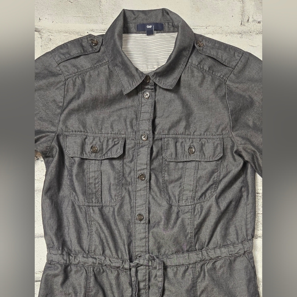 GAP Charcoal Shirt Dress Button Down Tie Waist XS - Picture 10 of 12